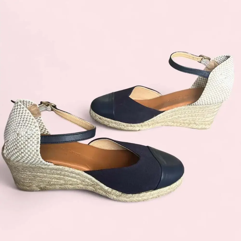 Sargasso & Grey Navy Blue Woven Wedge Mary Jane Espadrilles EU 39 Summer Beach